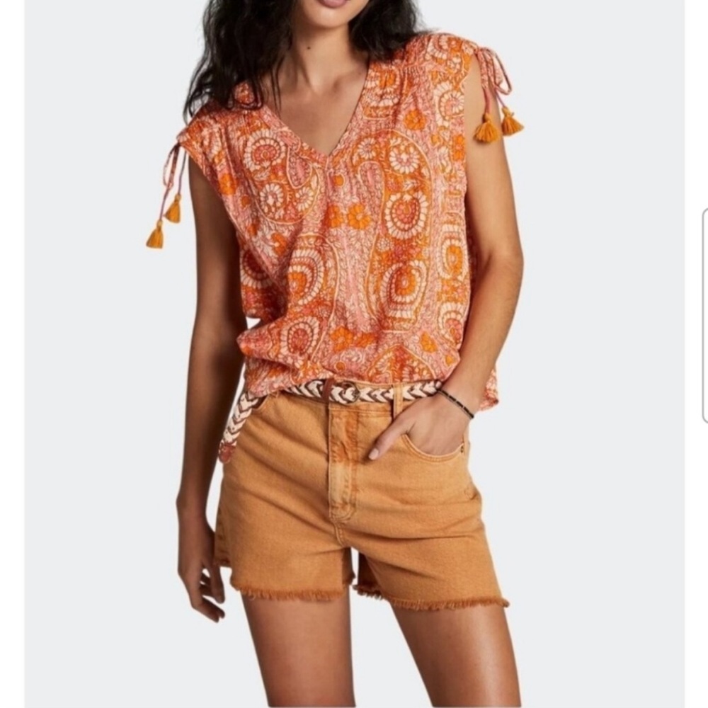 Anthropologie Sheer Blouse Orange | Size Small